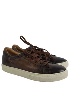Santoni Napa Brown Leather Low Top Men's Shoes.